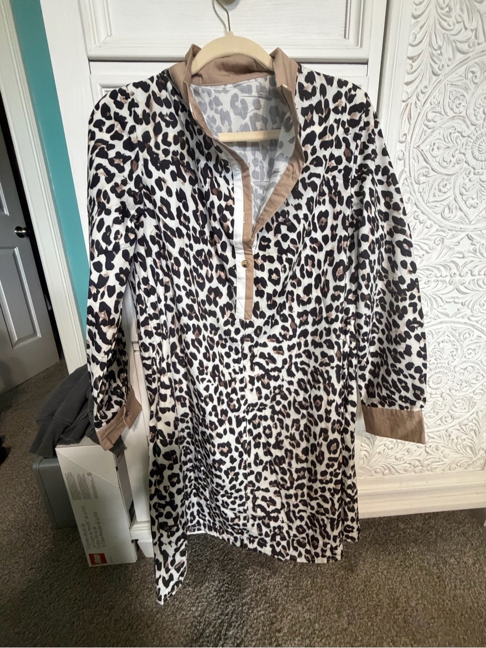 Leopard Print Tunic with Tan Trim